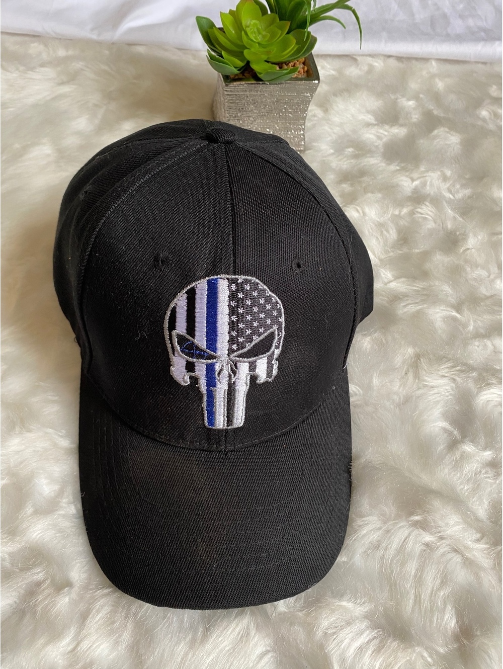 Black Thin Blue Line Punisher Skull Baseball Cap Kys Design
